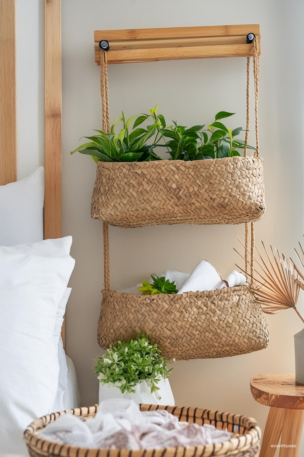 hanging containers inside a bedroom