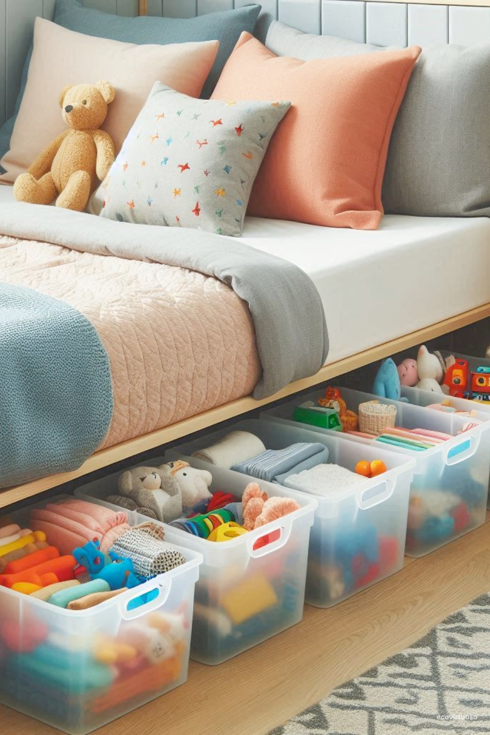 bed with under bed storage containers