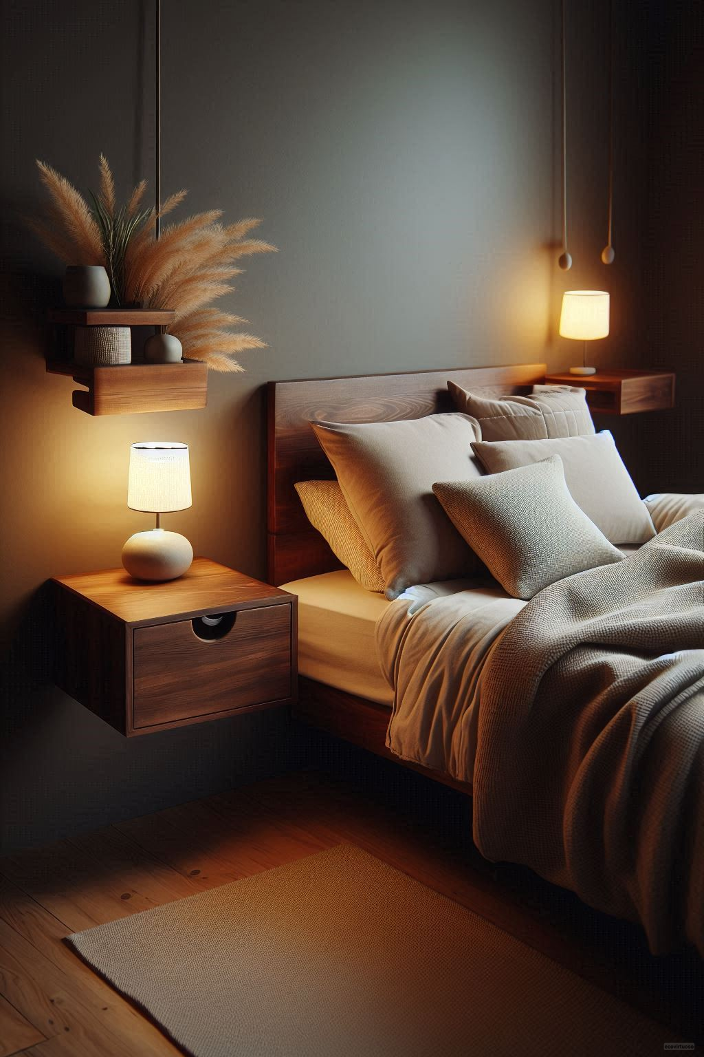 floating nightstands inside a bedroom